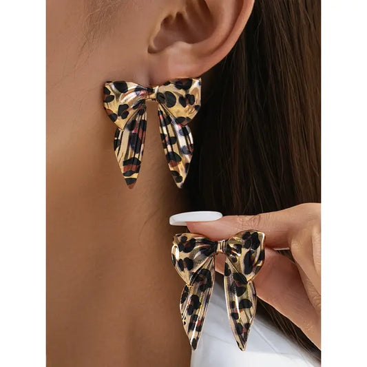 Leopard Bow Plated Earrings