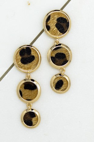 Leopard Disk Linear Earrings