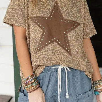Leopard Retro Studded Star Tee