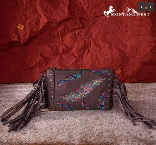 MW Embroidered Feather Crossbody/Clutch
