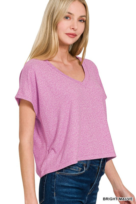 Melange Drop Shoulder Cropped Top