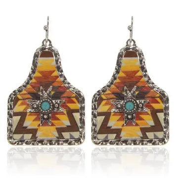 Metal Frame Cow Tag Earrings