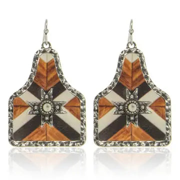 Metal Frame Cow Tag Earrings