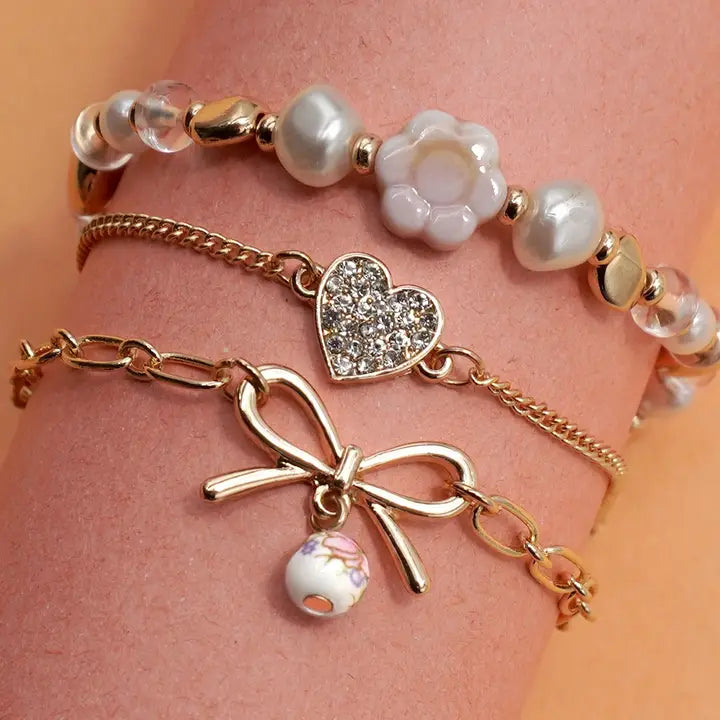 Multi Layer Heart Bow Porcelain Bracelet