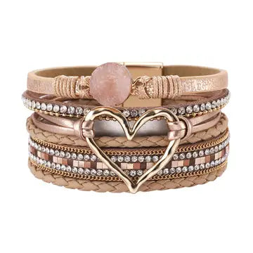 Multi Layered Heart Charm Bracelet