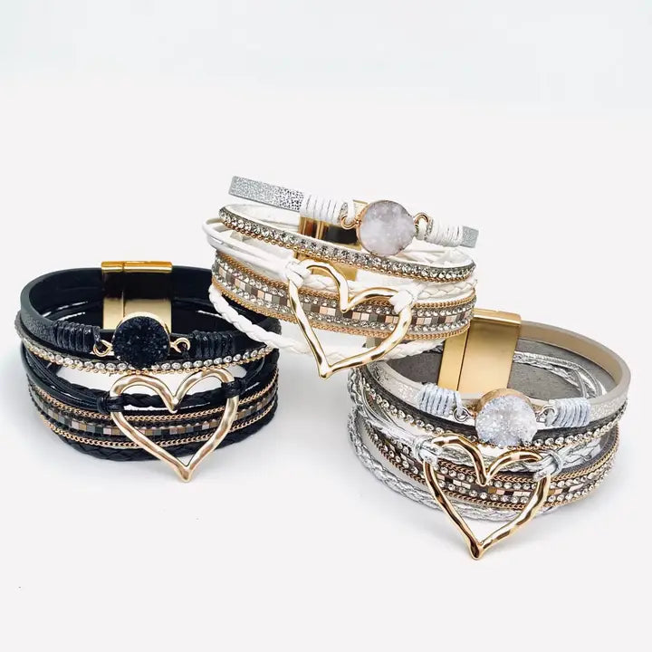 Multi Layered Heart Charm Bracelet