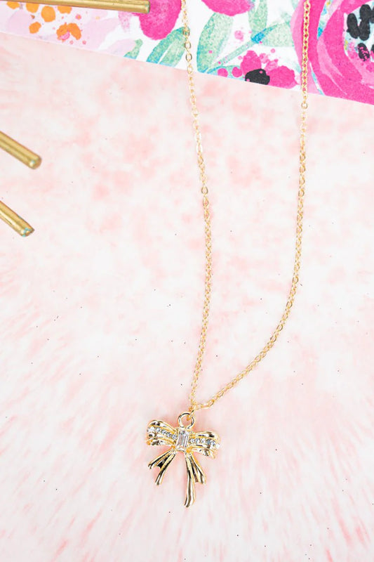 N - Crystal Bow Goldtone