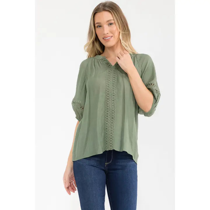 Papaya Gauze Mandaringe Split Neck Top