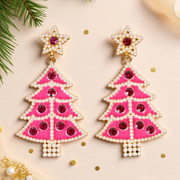 Pearl & Crystal Christmas Tree Earrings