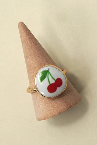 Porcelain Cherry Charm Ring