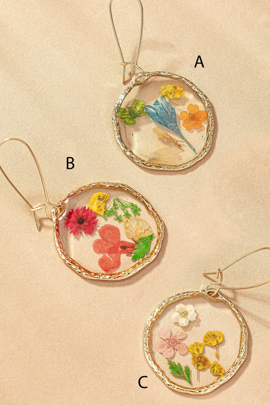Pressed Dried Flower Drop Earrings