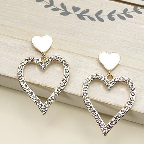 Rhinestone Heart Drop Earrings