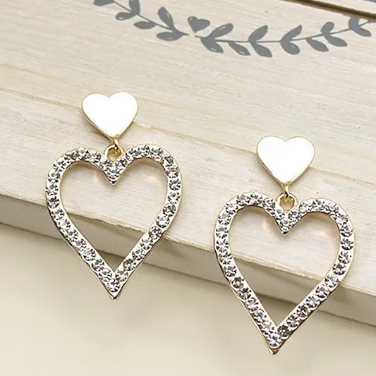 Rhinestone Heart Drop Earrings