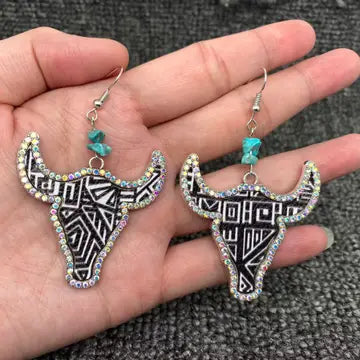 Rhinestone Ox Head Earrings