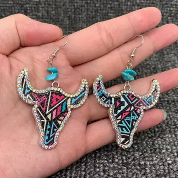 Rhinestone Ox Head Earrings