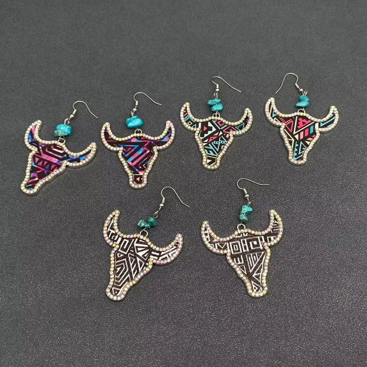 Rhinestone Ox Head Earrings