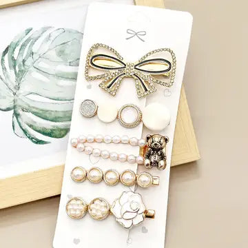 Rhinestone Pearl Hair Clip Set