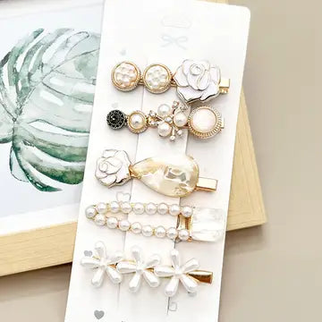 Rhinestone Pearl Hair Clip Set