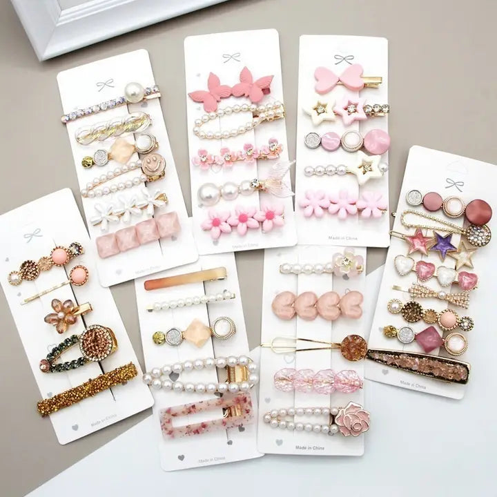 Rhinestone Pearl Hair Clip Set