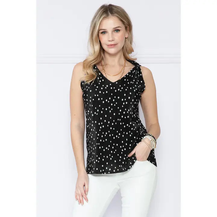 Ribbed Polka Dot Tank Top
