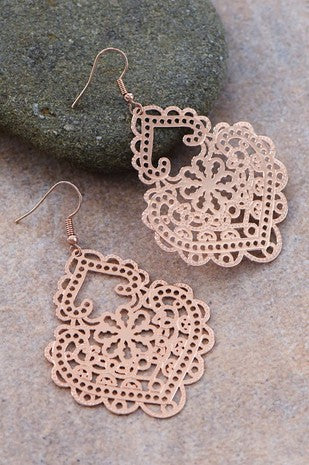 Rose Gold Metal Filigree Earrings
