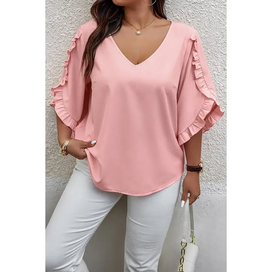 Ruffle Trim Petal Sleeve Blouse