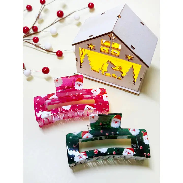 Santa Rectangle Christmas Hair Claw Clip