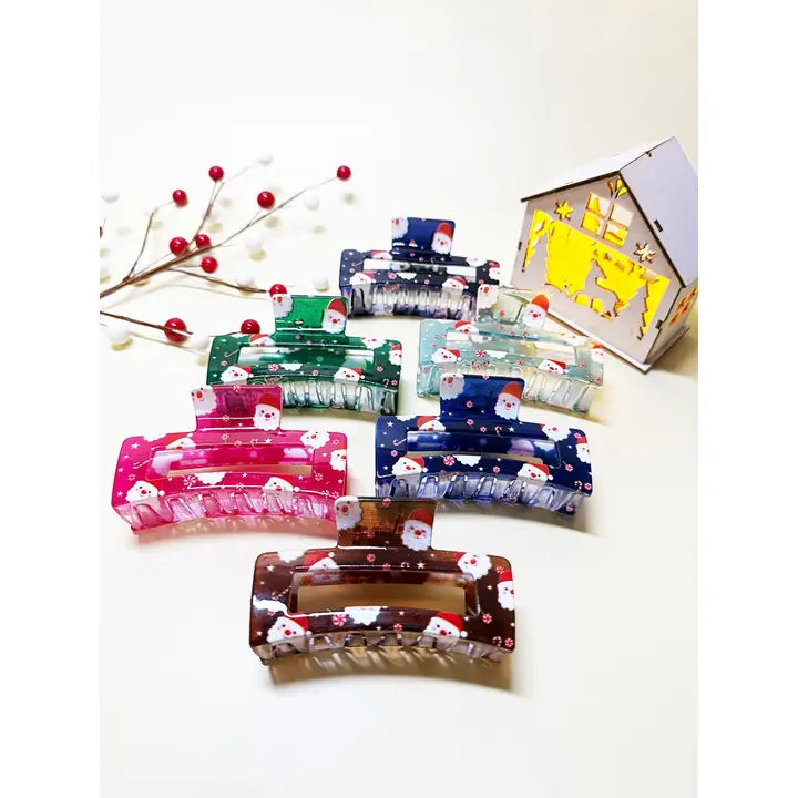 Santa Rectangle Christmas Hair Claw Clip