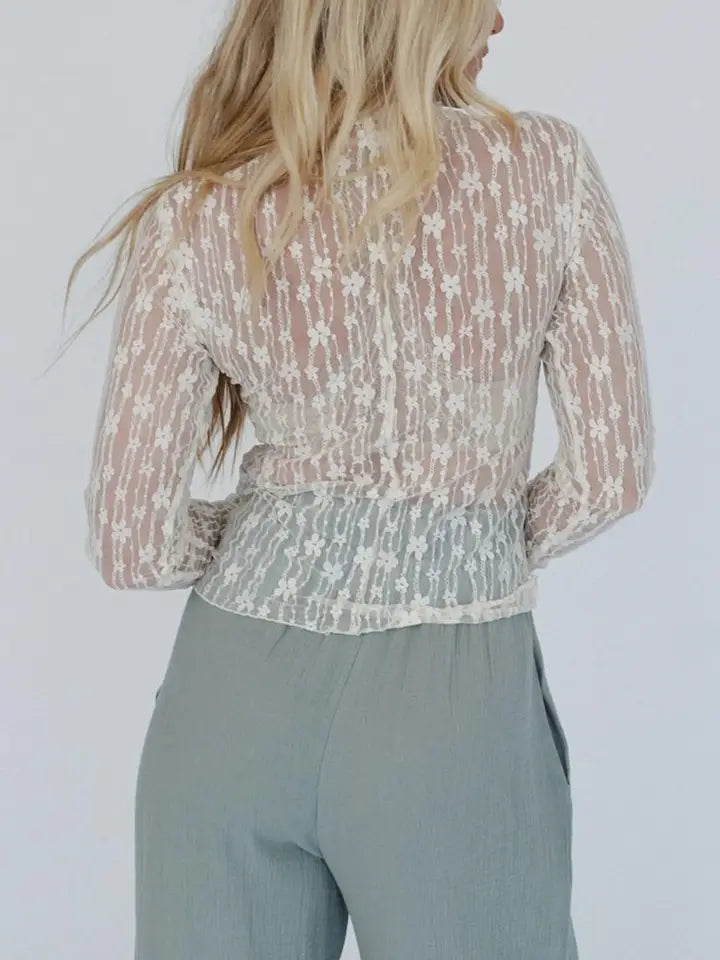 Sheer Floral Lace LS Top