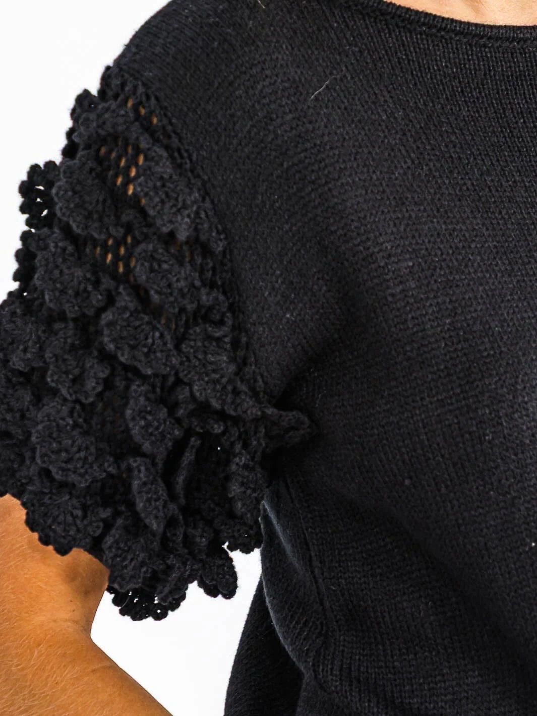 Short Ruffle Sleeve Knit Blouse
