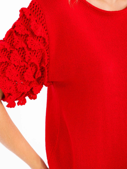 Short Ruffle Sleeve Knit Blouse