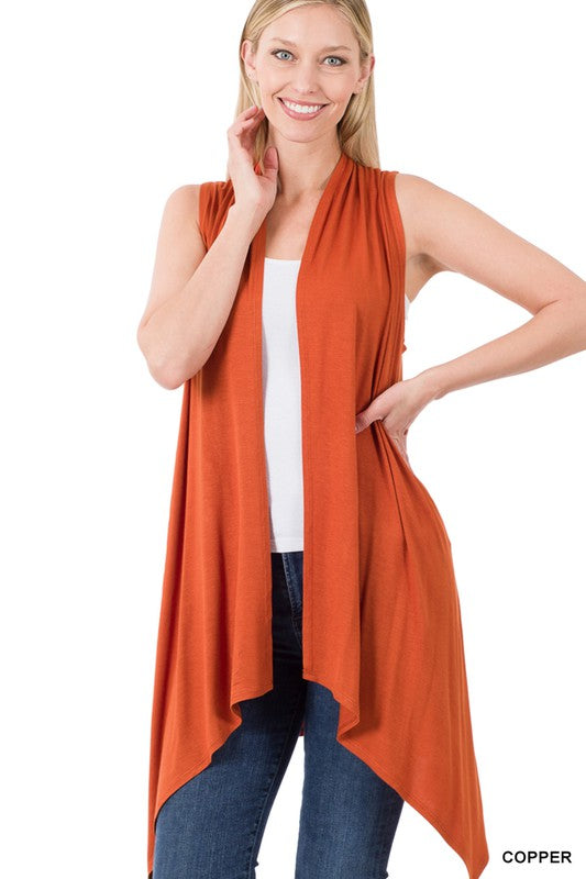 Sleeveless Draped Open Cardigan