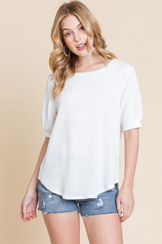 Solid Rib Puff Sleeve Tee
