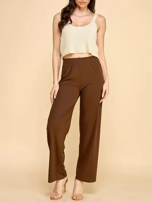 Solid Rib Wide Leg Pants