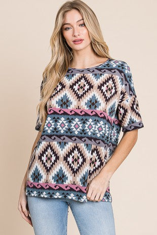 Southwest Aztec Print Knit Top