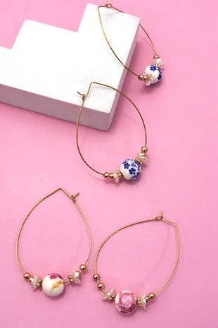 Stainless Porcelain Teardrop Earrings