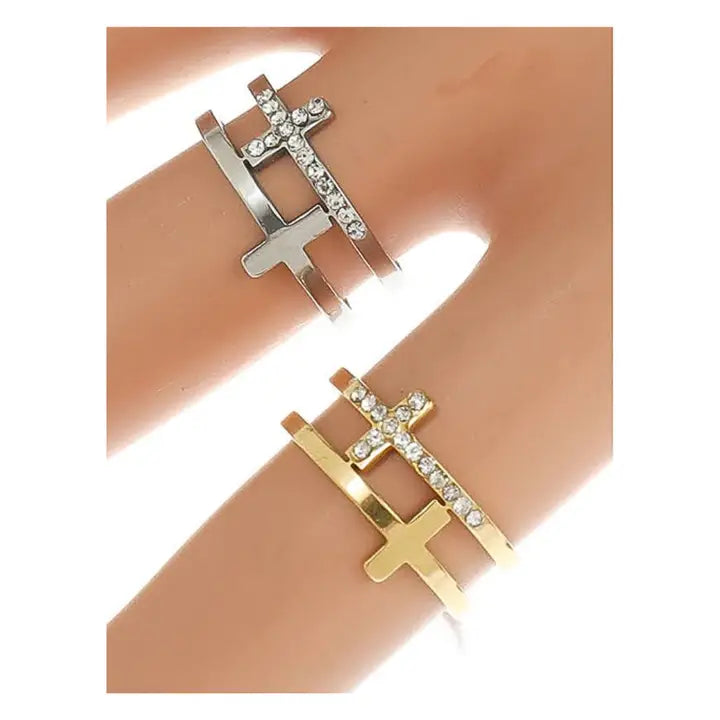 Stainless Steel Double Cross Ring