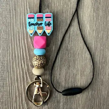 Teacher Life Pink Leo Lanyard