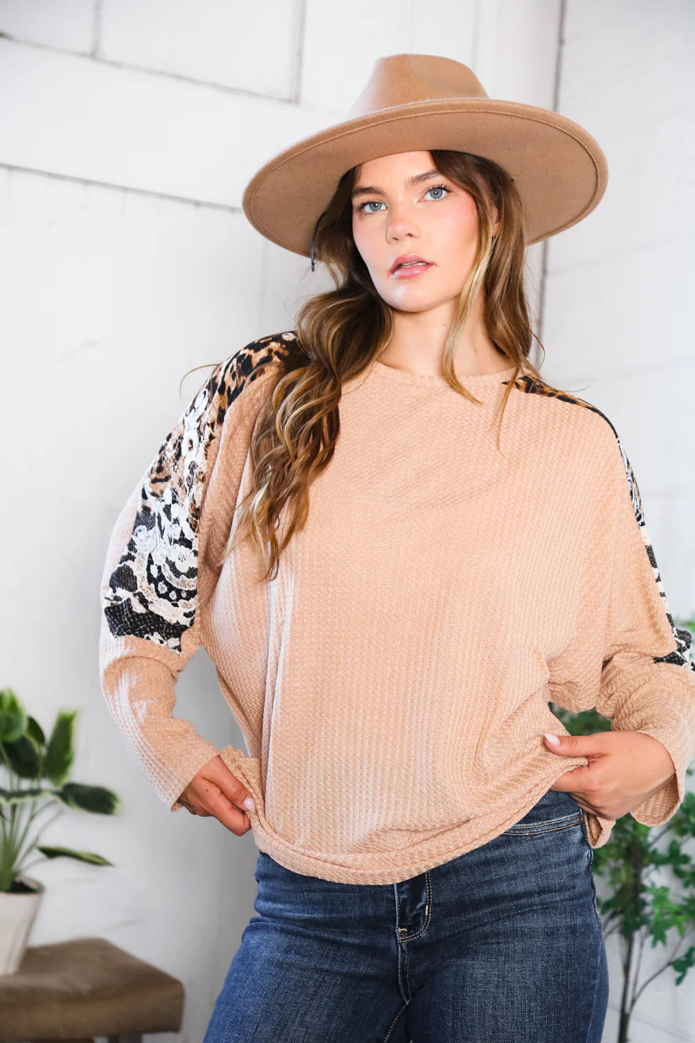 Thermal Animal Print Sleeve Top