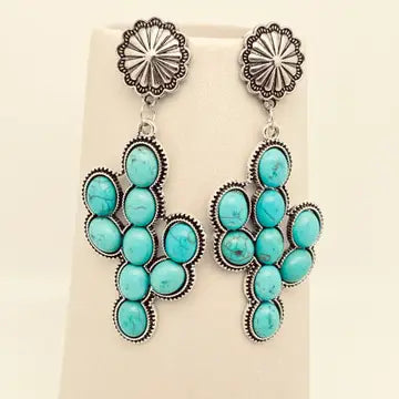 Turq Cactus Pendant Earrings