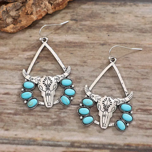 Turq Cow Head Earrings