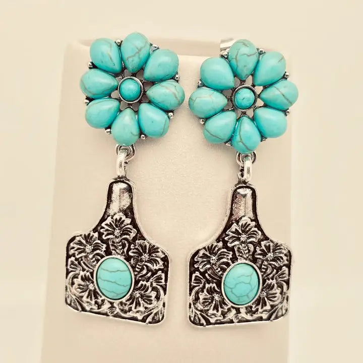 Turq Stone Cowtag Earrings