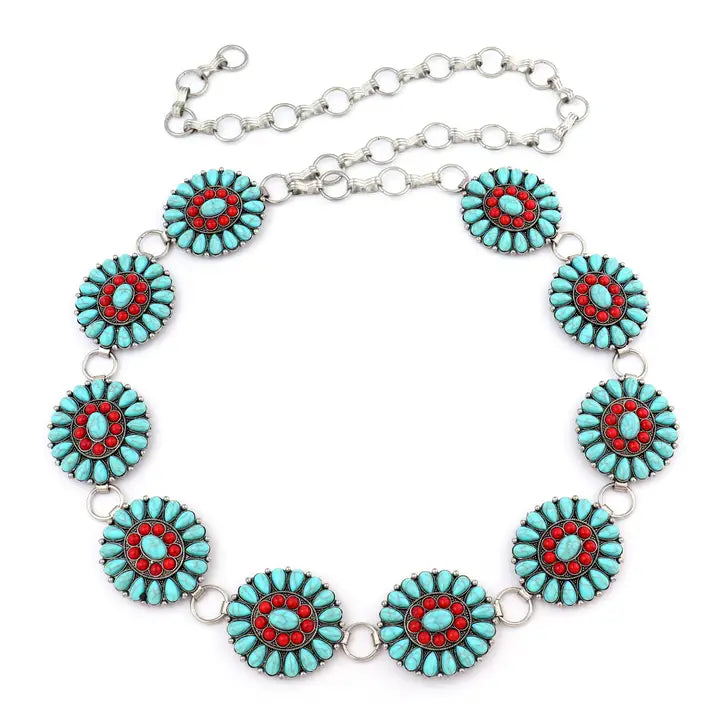 Turq & Red Concho Belt