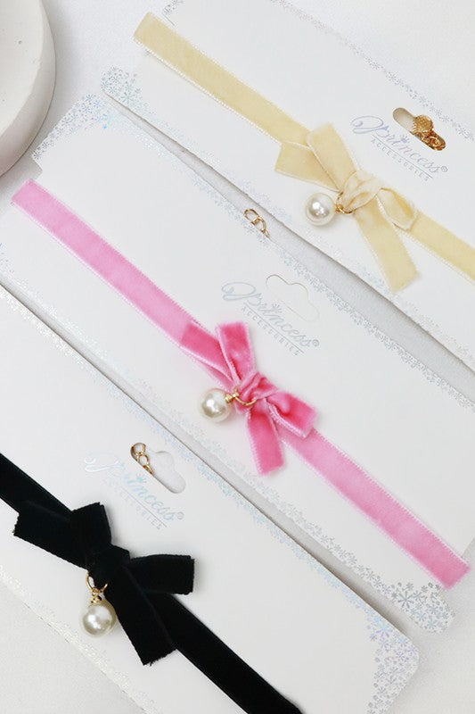 Velvet Bow & Pearl Choker