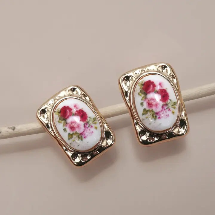 Vintage Porcelain floral Stud Earrings