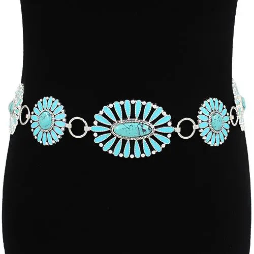 Western Concho Stone Chain Belt