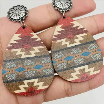 Western Wooden Vintage Metal Earrings