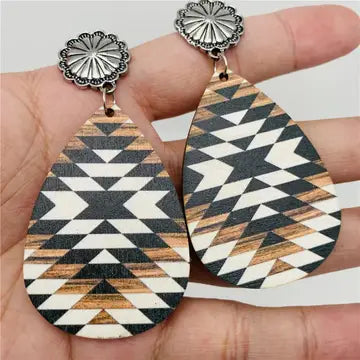Western Wooden Vintage Metal Earrings