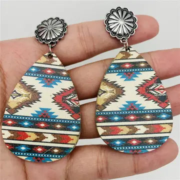 Western Wooden Vintage Metal Earrings