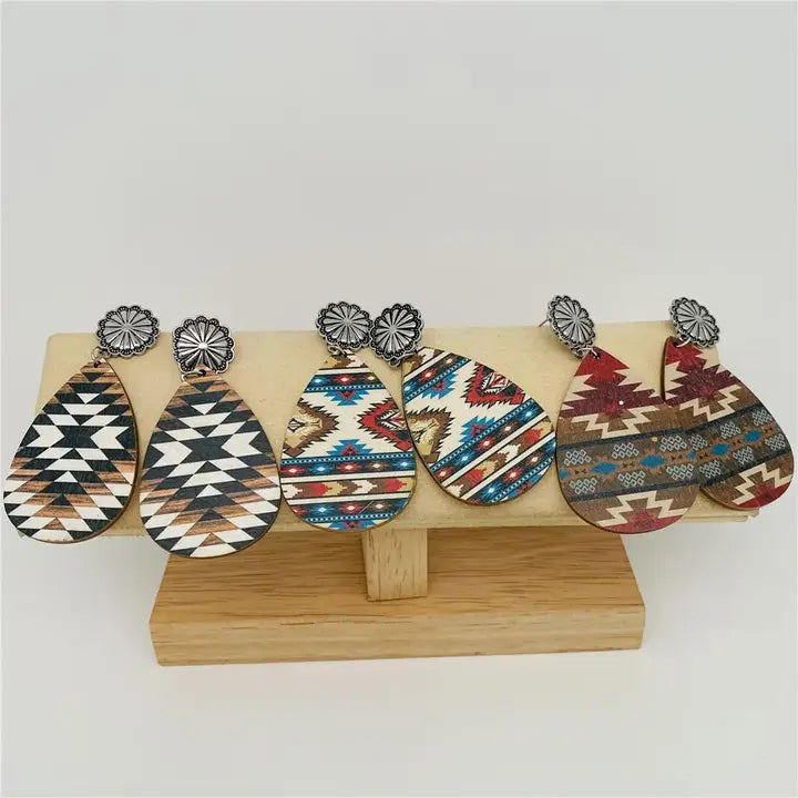 Western Wooden Vintage Metal Earrings